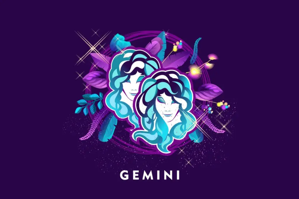 Símbolo do signo de Gêmeos em um fundo roxo