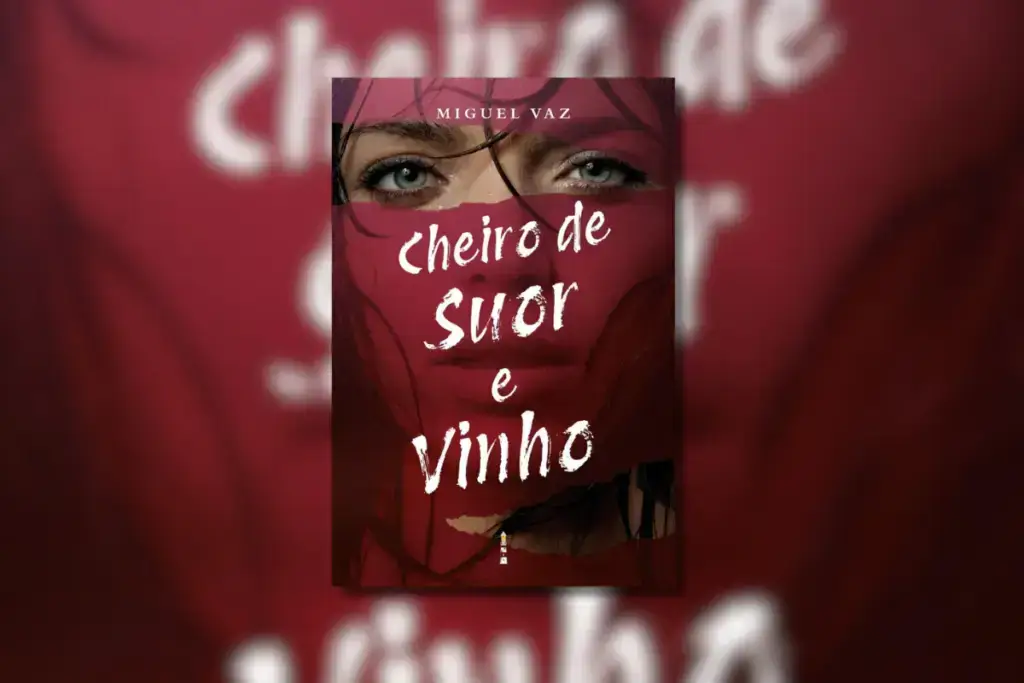 Capa de livro com título e nome do autor escrito em branco com a imagem do rosto de uma mulher coberto pela cor vermelha