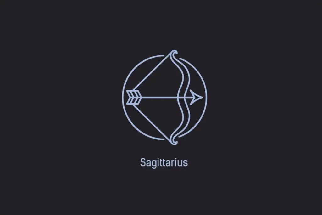 Ilustração do signo de Sagitário contendo um arco com uma flecha apontada para a direita