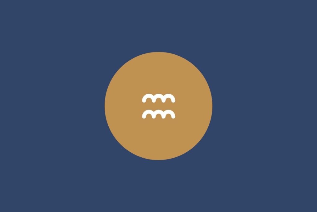 Ilustração do signo de aquário em um círculo marrom sob um fundo azul-escuro