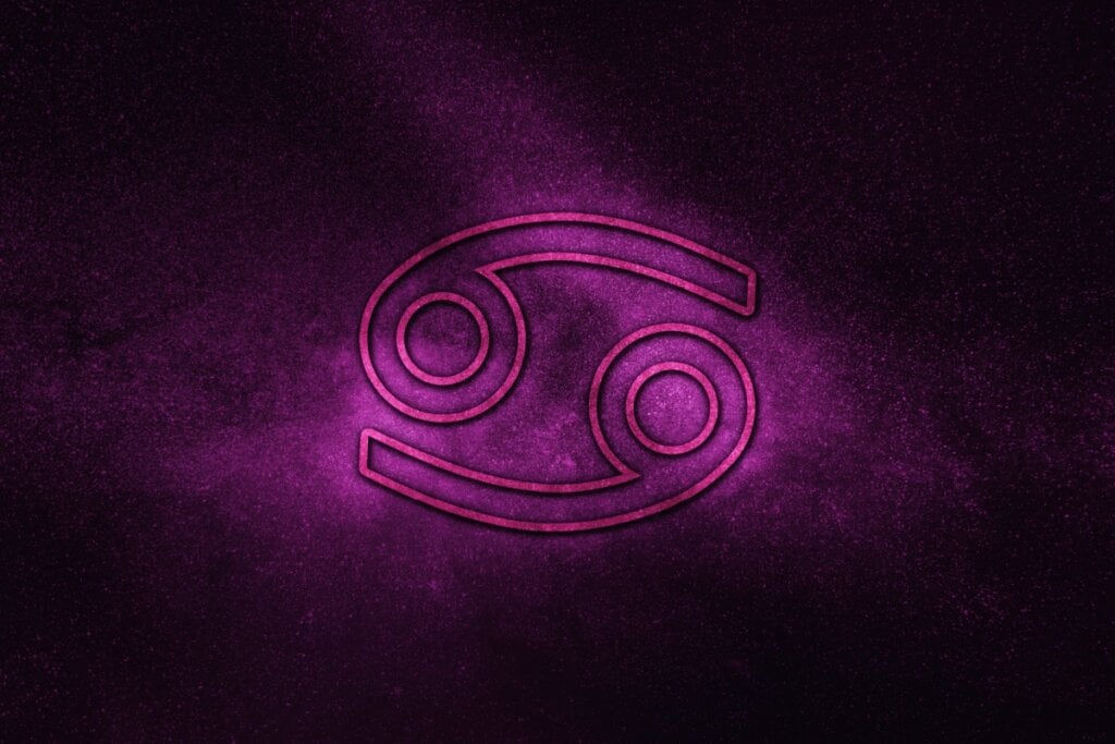 Ilustração roxa do símbolo de câncer com fundo roxo brilhante