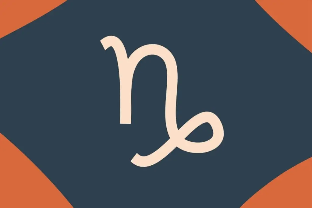 Ilustração do signo de Capricórnio na cor rosa em um fundo azul e laranja