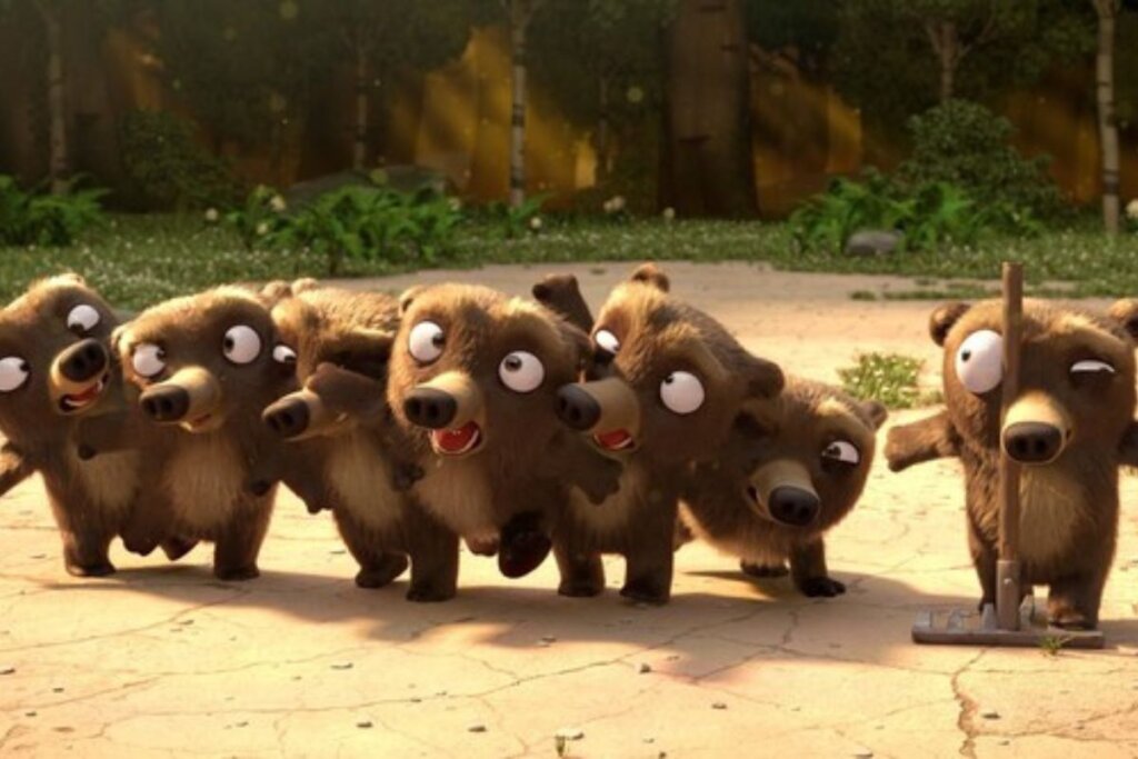 cena da série Os 7ursos com sete ursos abraçados em uma floresta