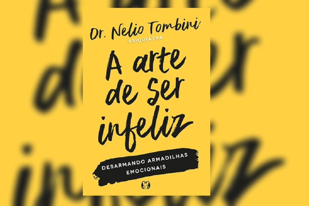 Capa do livro "A Arte de Ser Infeliz", com fundo amarelo vibrante e tipografia manuscrita em preto