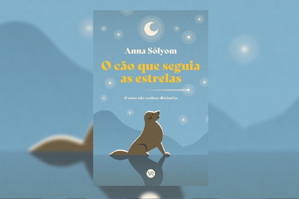 Capa do livro "O Cão que Seguia as Estrelas", com ilustração de um cachorro olhando o céu noturno