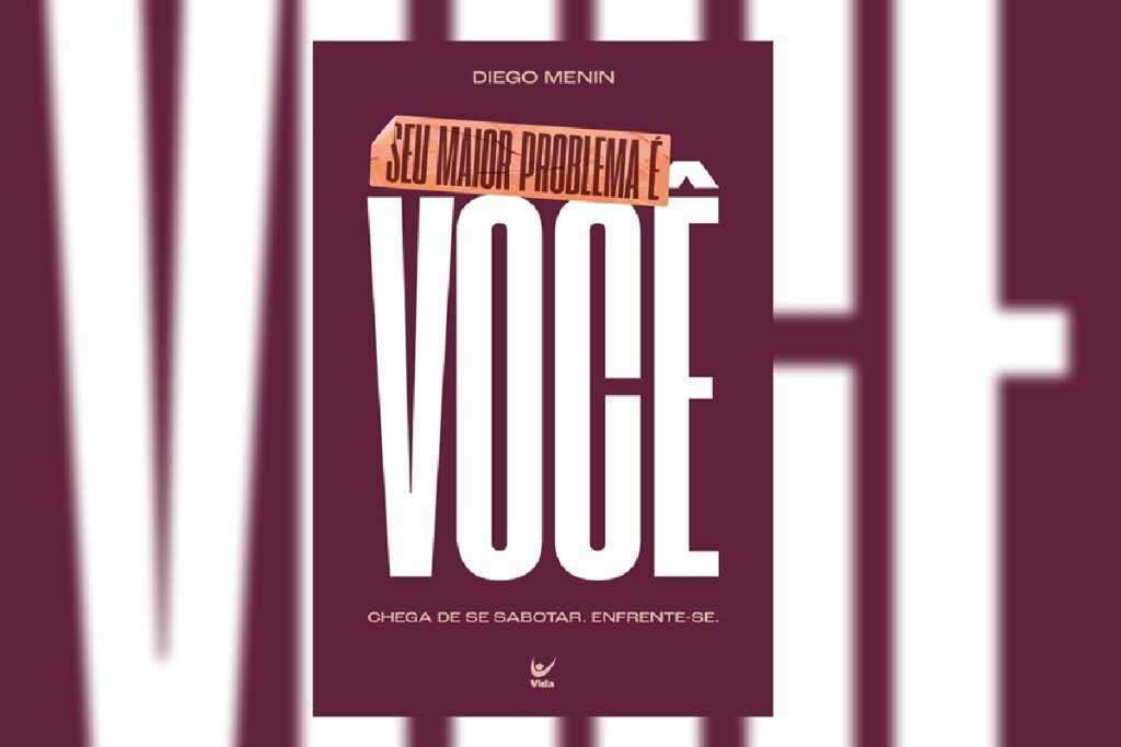 Capa do livro "Seu Maior Problema é Você", com tipografia em destaque e fundo vinho escuro