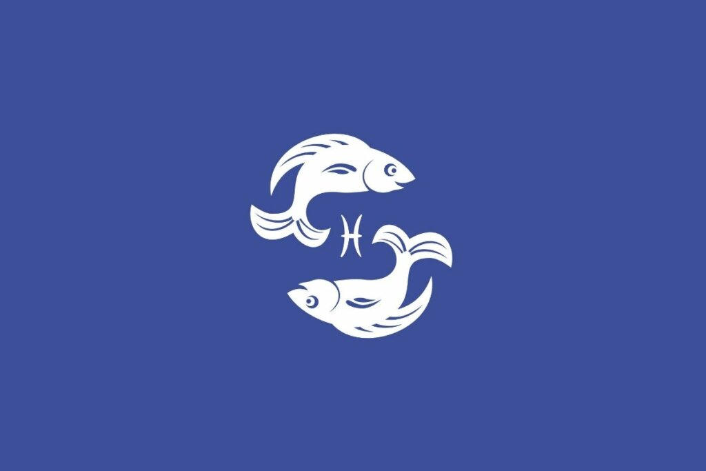 Ilustração do signo de Peixes em um fundo azul-escuro 