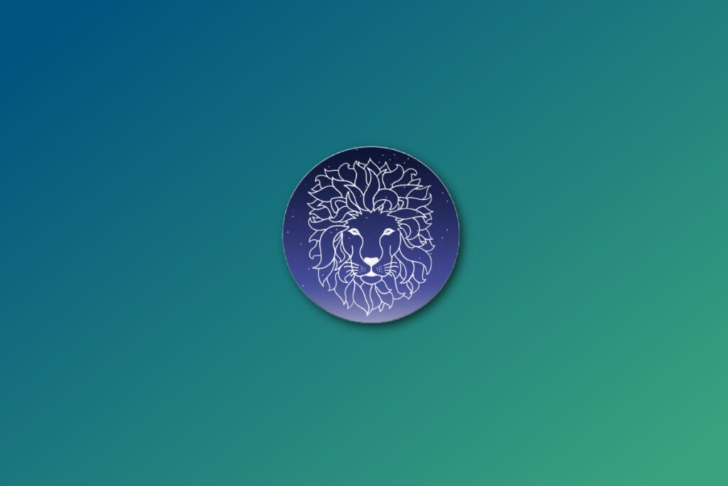 Ilustração do signo de leão em roxo em um fundo verde