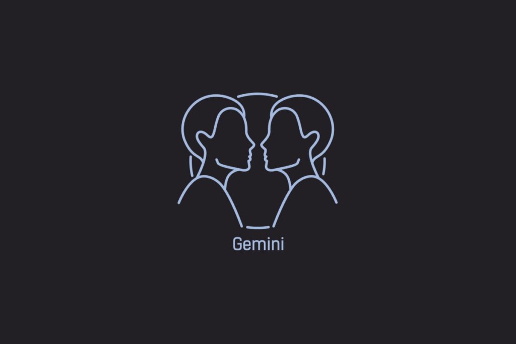 Ilustração do signo de Gêmeos contendo dois rostos humanos posicionados frente a frente
