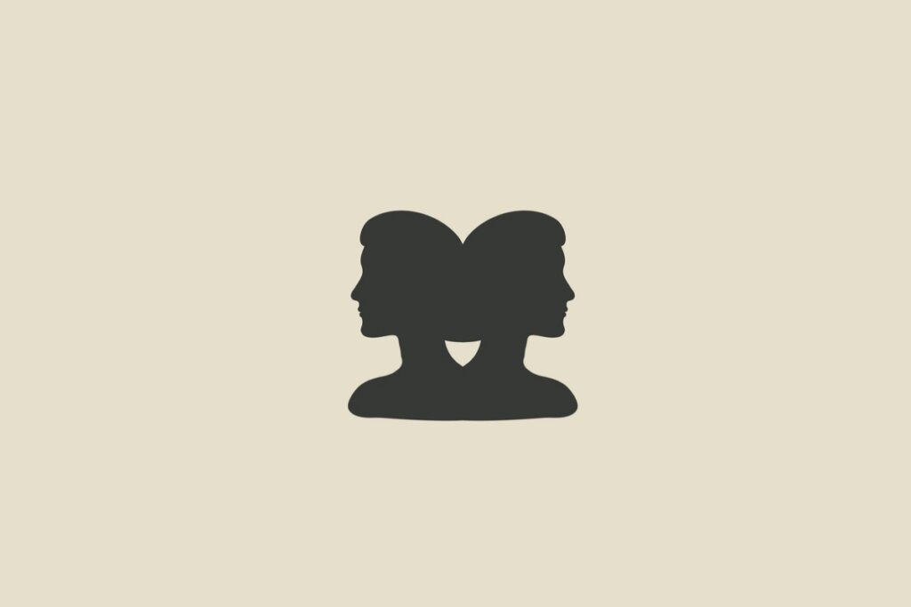 Ilustração do signo de Gêmeos em um fundo cinza