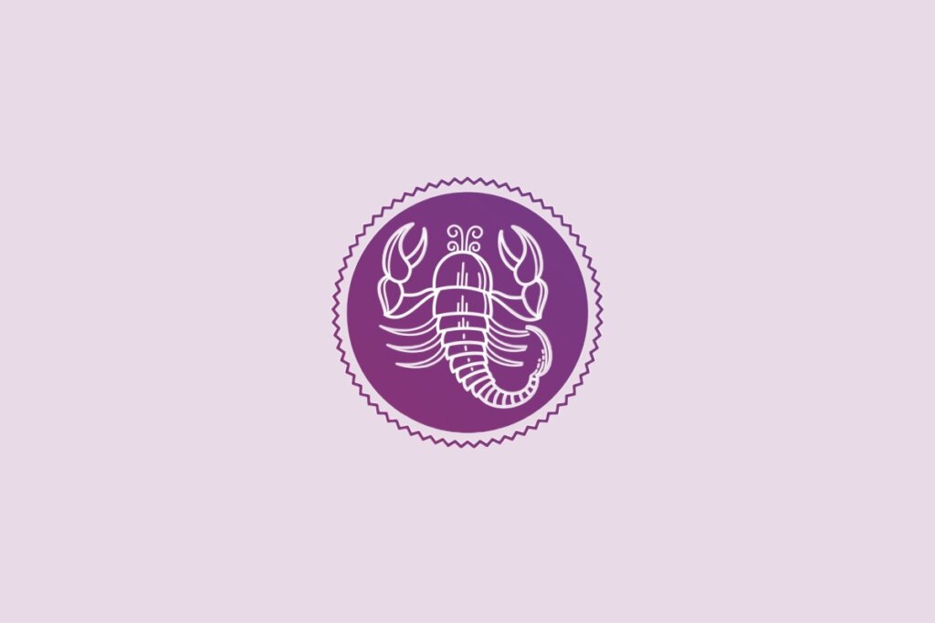 Ilustração do signo de escorpião em um fundo roxo-claro