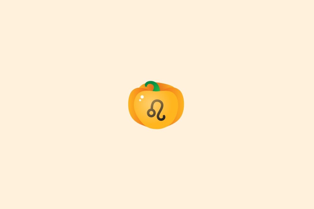 Ilustração do signo de leão dentro de uma abóbora sobre um fundo laranja-claro