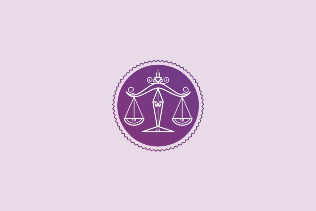 Ilustração do signo de libra em um fundo roxo-claro
