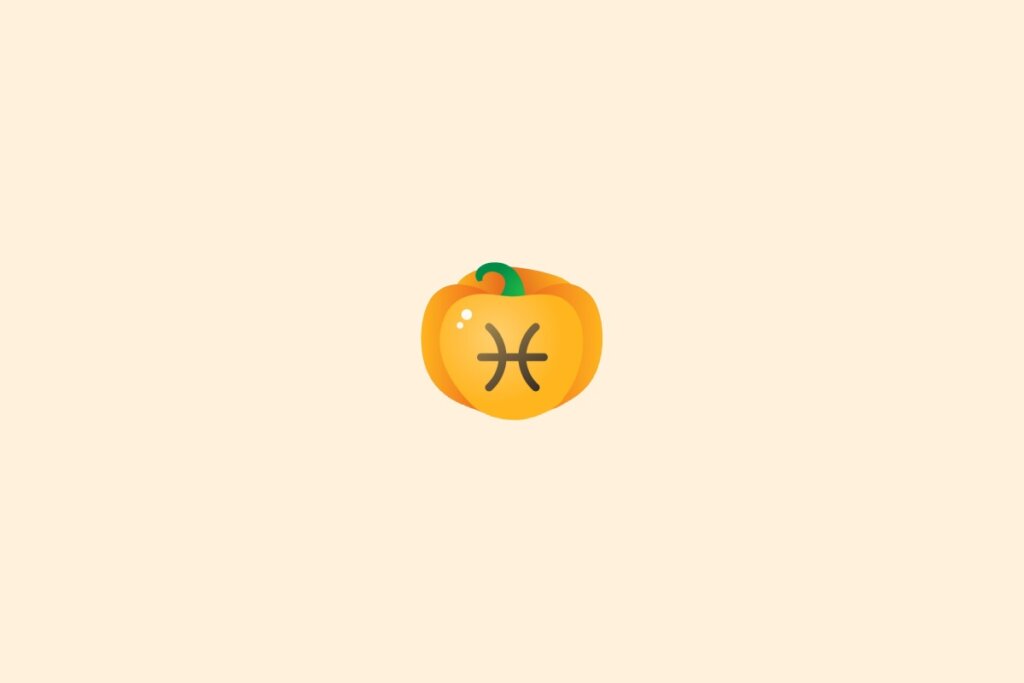 Ilustração do signo de peixes dentro de uma abóbora sobre um fundo laranja-claro