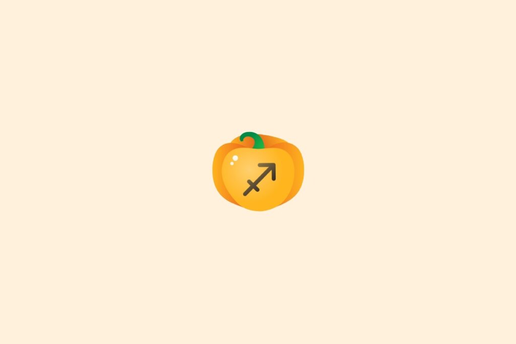 Ilustração do signo de sagitário dentro de uma abóbora sobre um fundo laranja-claro
