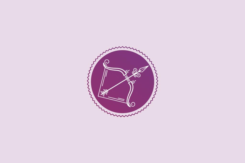 Ilustração do signo de sagitário em um fundo roxo-claro