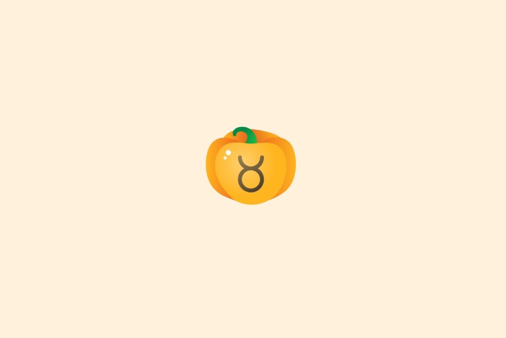 Ilustração do signo de touro dentro de uma abóbora sobre um fundo laranja-claro