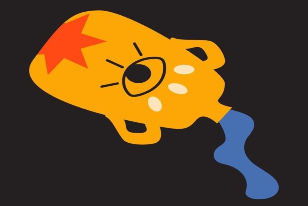 ilustração de um jarro saindo água em tons de amarelo e azul representando o signo de aquário sobre fundo preto