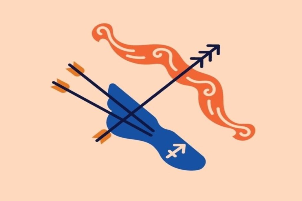 arco e flecha azul e laranja representando o signo de sagitário
