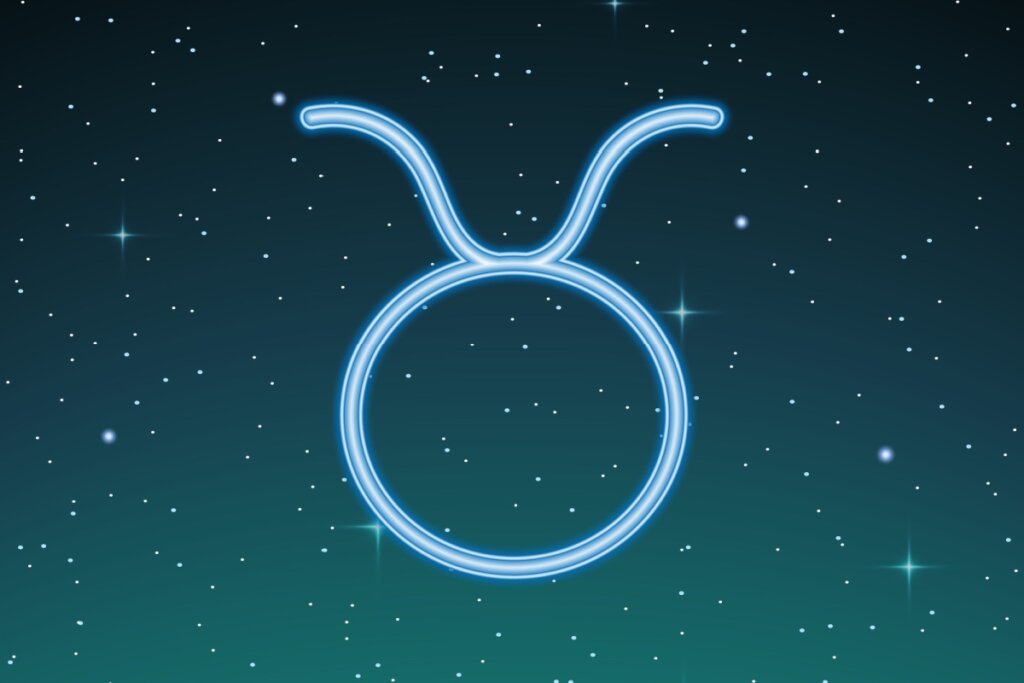 ilustração azul do símbolo de touro sobre fundo esverdeado com estrelas
