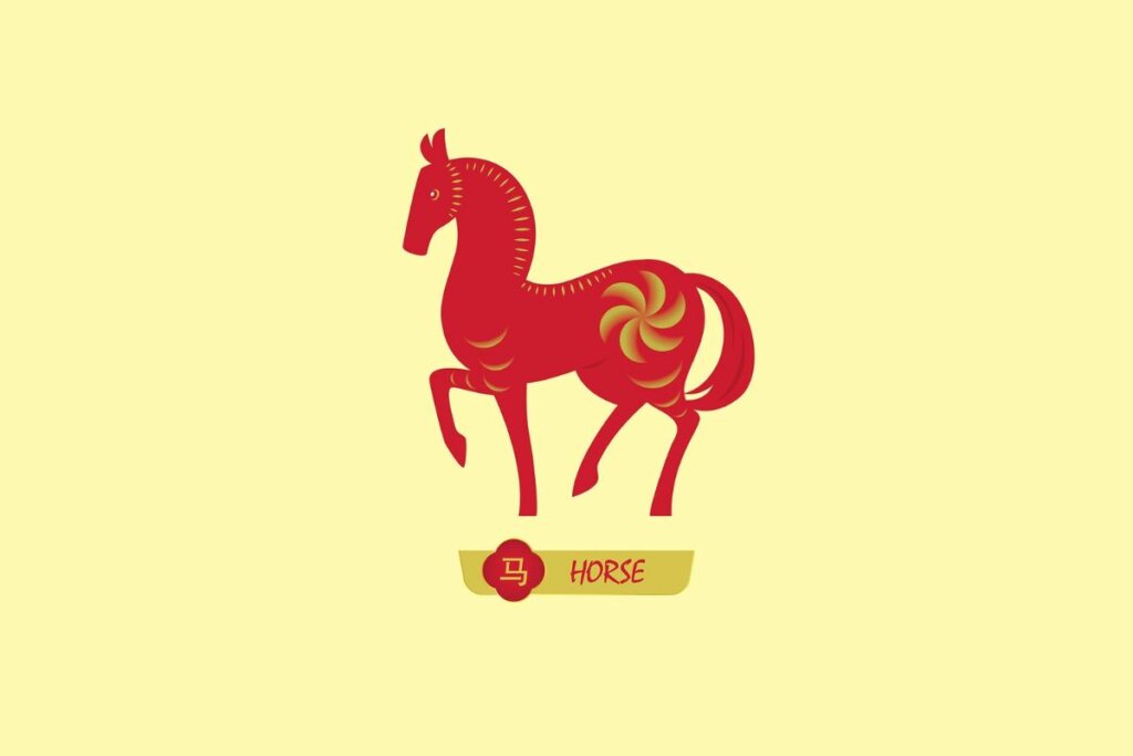 Ilustração do signo de Cavalo em um fundo amarelo 