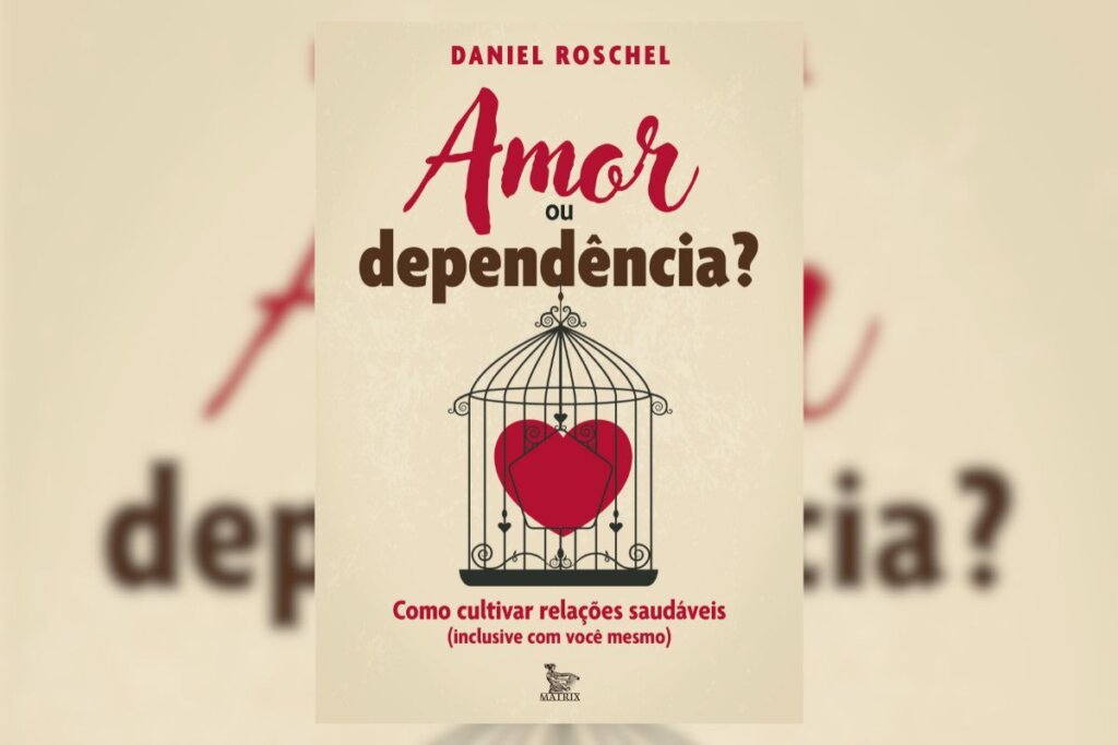 Capa do livro "Amor ou dependência?", com a ilustração de um coração em uma gaiola 