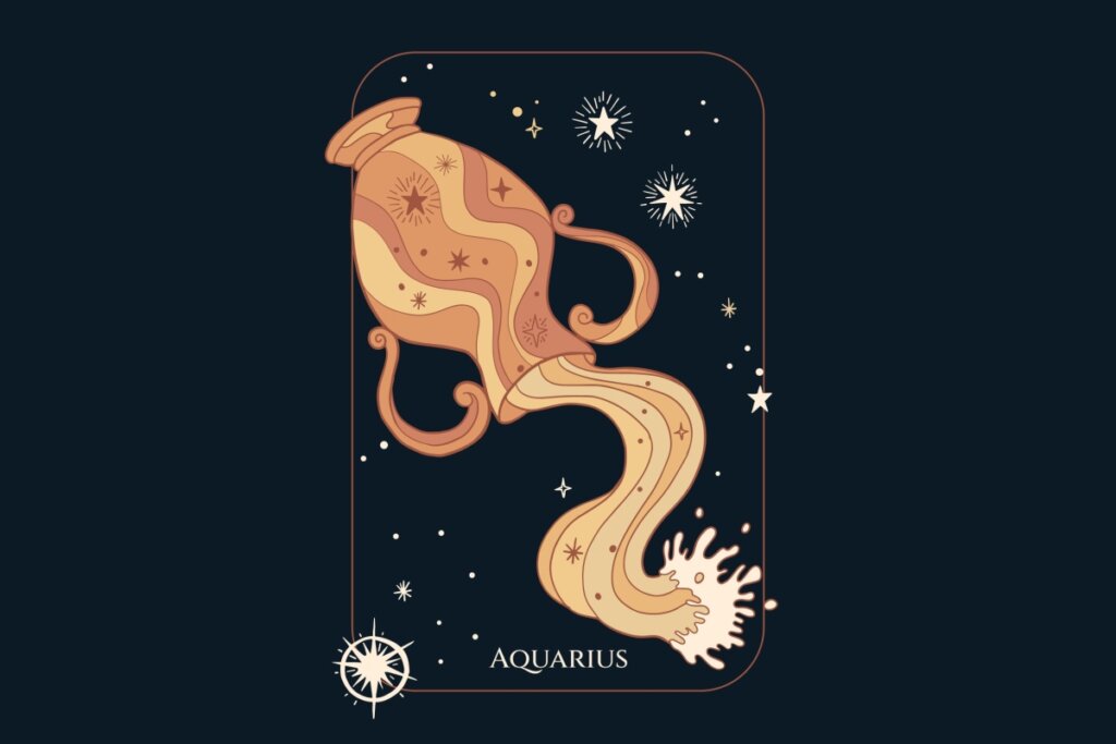 Ilustração do signo de Aquário em um fundo azul