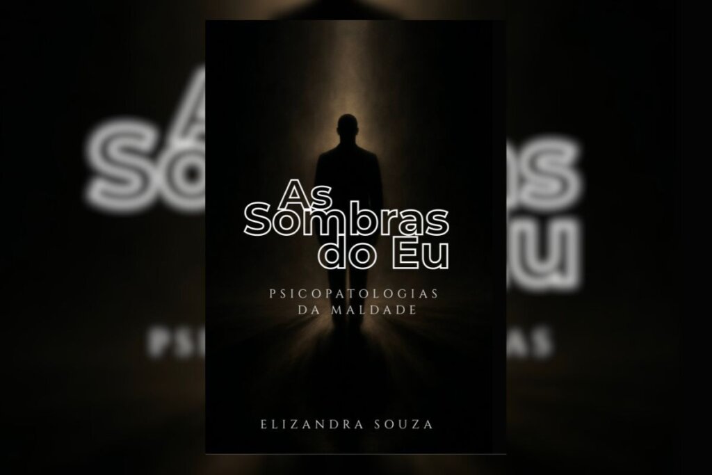 Capa do livro "As Sombras do Eu", com a ilustração da sombra de um homem andando 