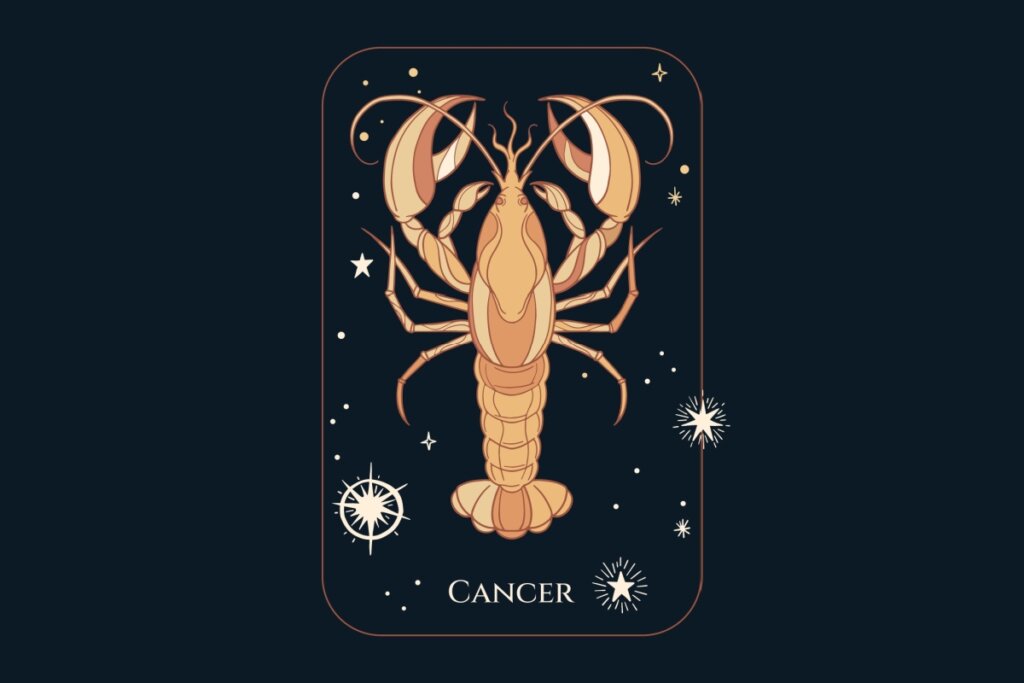 Ilustração do signo de Câncer em um fundo azul