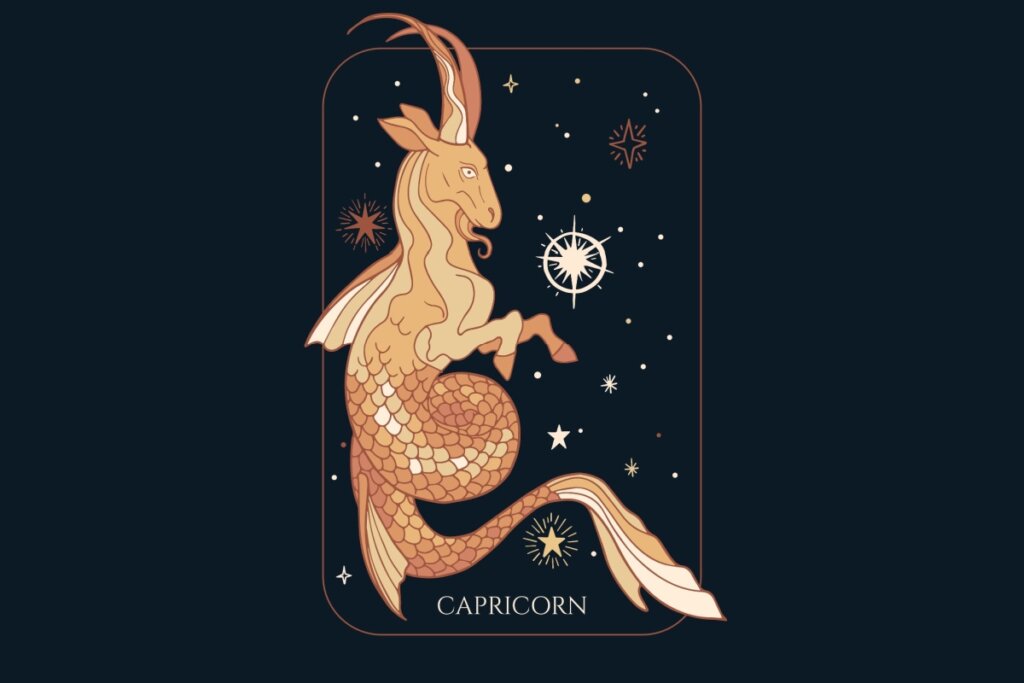 Ilustração do signo de Capricórnio em um fundo azul