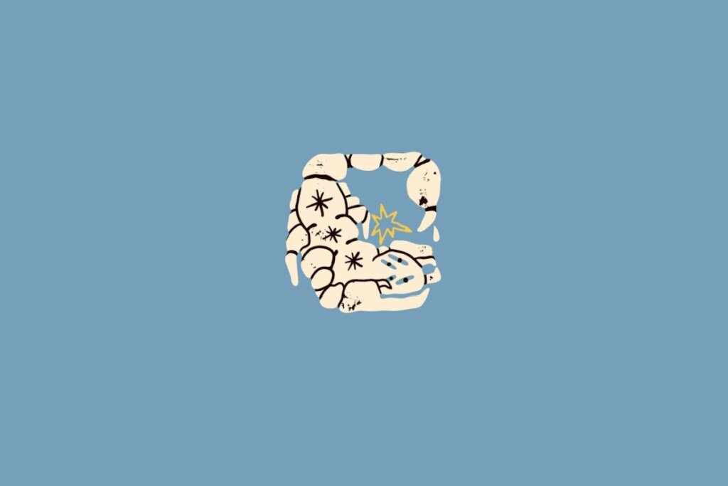 Ilustração de um escorpião em amarelo-claro sobre um fundo azul