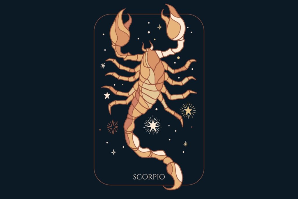 Ilustração do signo de Escorpião em um fundo azul