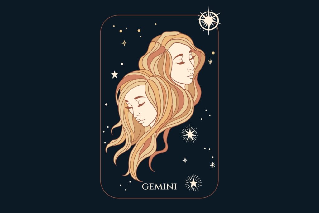 Ilustração do signo de Gêmeos em um fundo azul