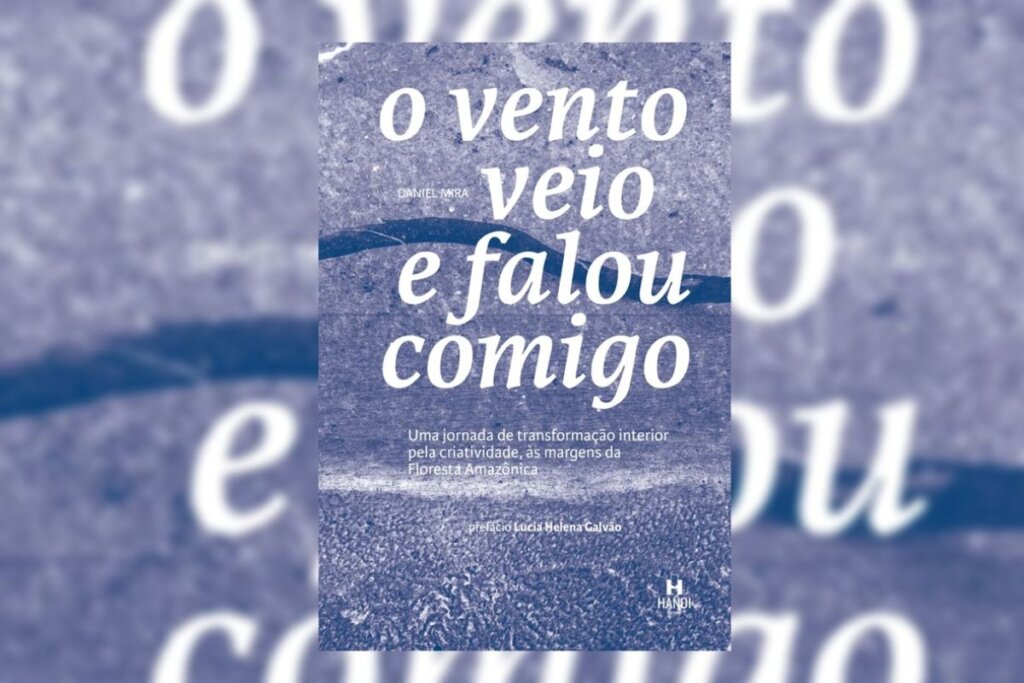 Capa do livro "O vento veio e falou comigo", com um fundo cinza