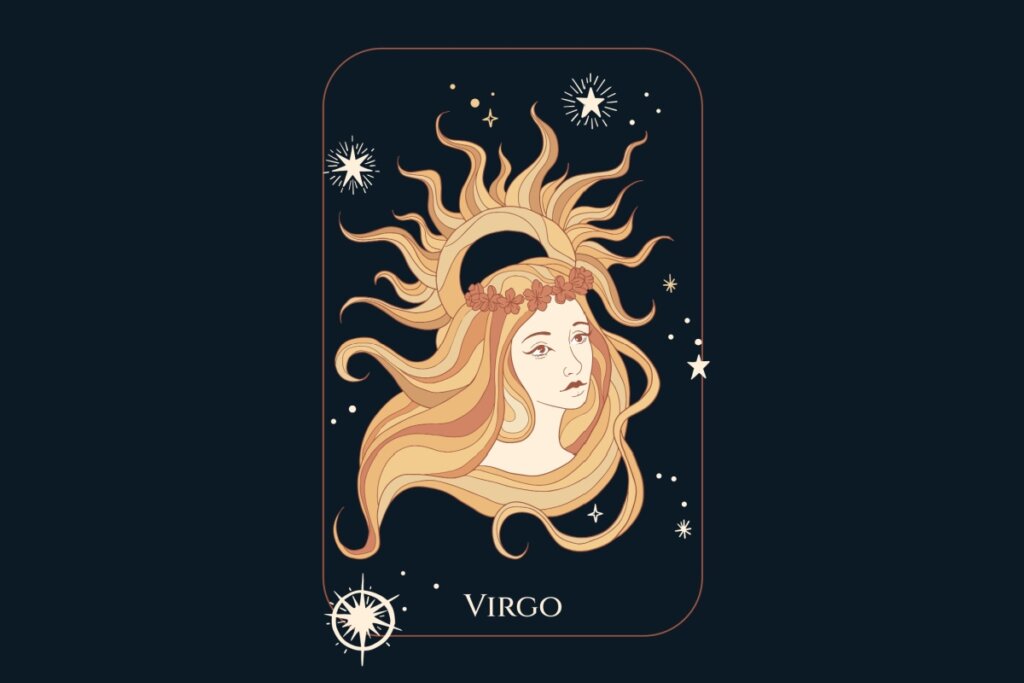 Ilustração do signo de Virgem em um fundo azul