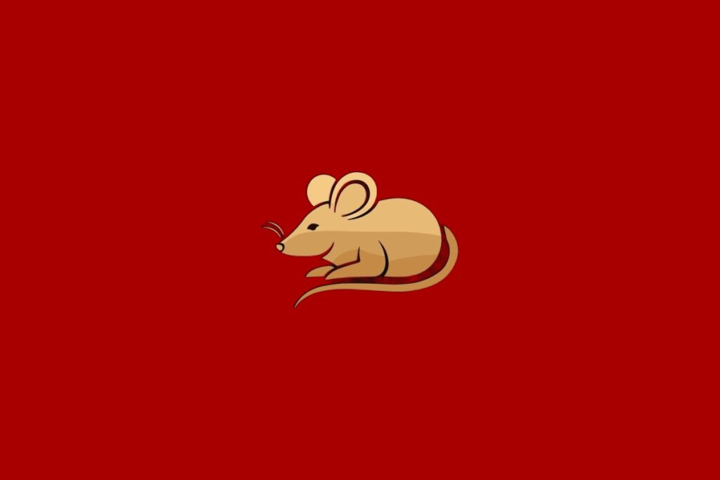 Ilustração do signo de Rato, contendo um rato estilizado em fundo vermelho