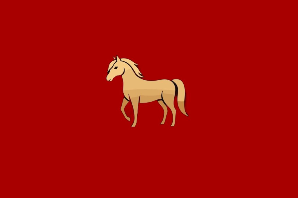 Ilustração do signo de Cavalo, contendo um cavalo estilizado em fundo vermelho