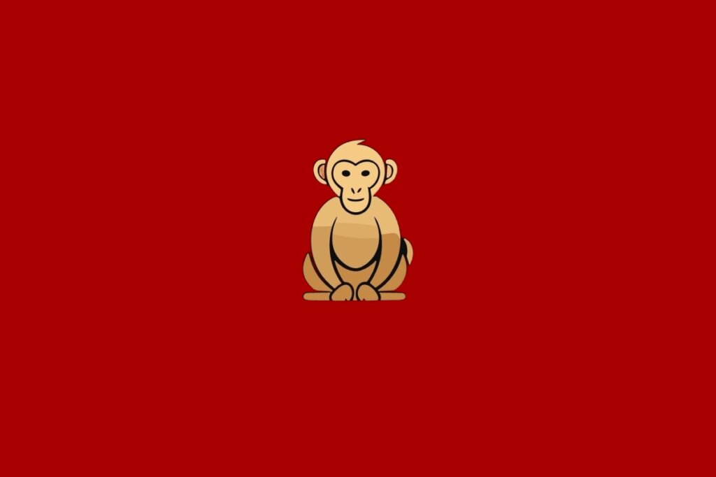 Ilustração do signo de Macaco, contendo um macaco estilizado em fundo vermelho