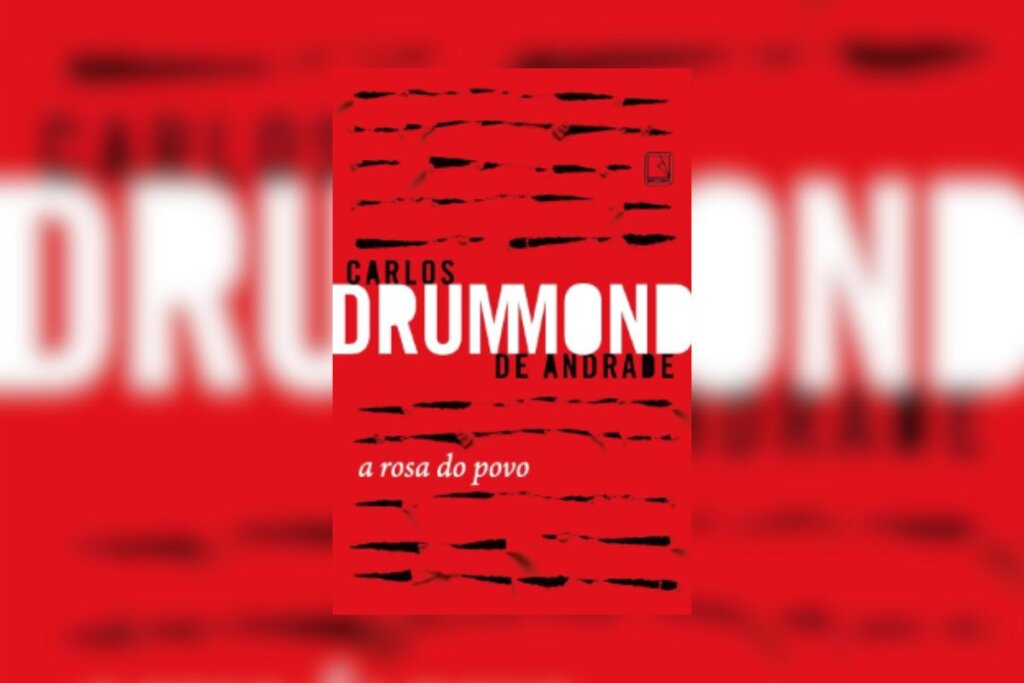 Capa do livro "A rosa do povo", com o nome do autora em destaque em um fundo vermelho com listras pretas
