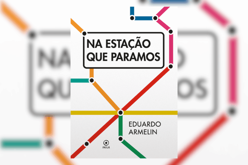 Capa do livro "Na estação que paramos", com a ilustração de um mapa de um metro 