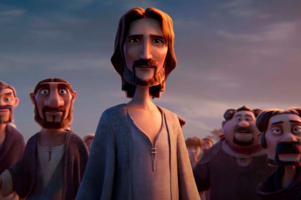 Animação de Jesus cercado por pessoas 