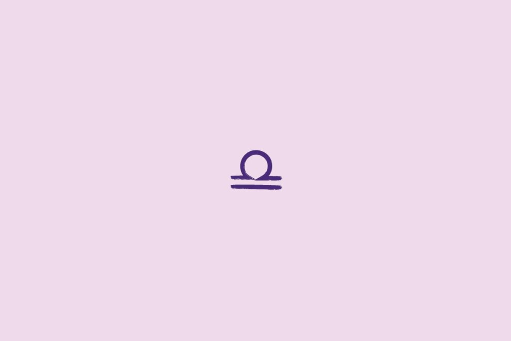 Ilustração do signo de libra em roxo em um fundo roxo-claro