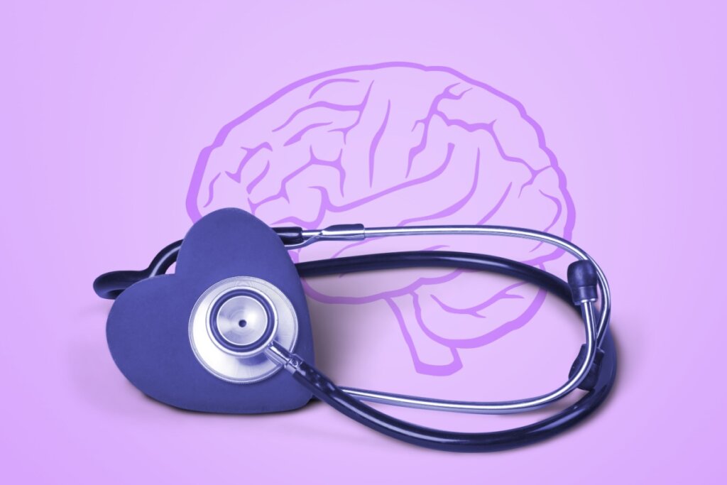 Ilustração de um cérebro com um estetoscópio em cima