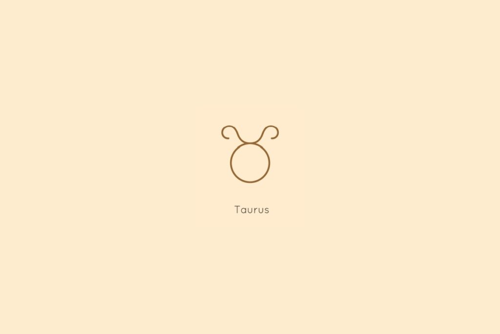 Ilustração do signo de touro, centralizado em um fundo amarelo, com o nome do signo abaixo