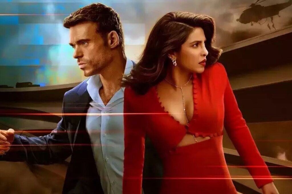 Capa da série "Citadel", com um homem usando terno e uma mulher do lado usando vestido vermelho. Ambos olhando para lados opostos 