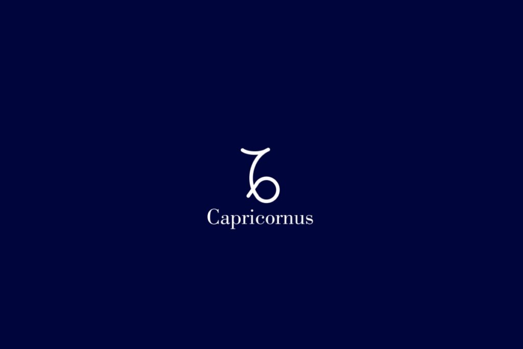 Ilustração do signo de capricórnio em branco em um fundo azul-escuro