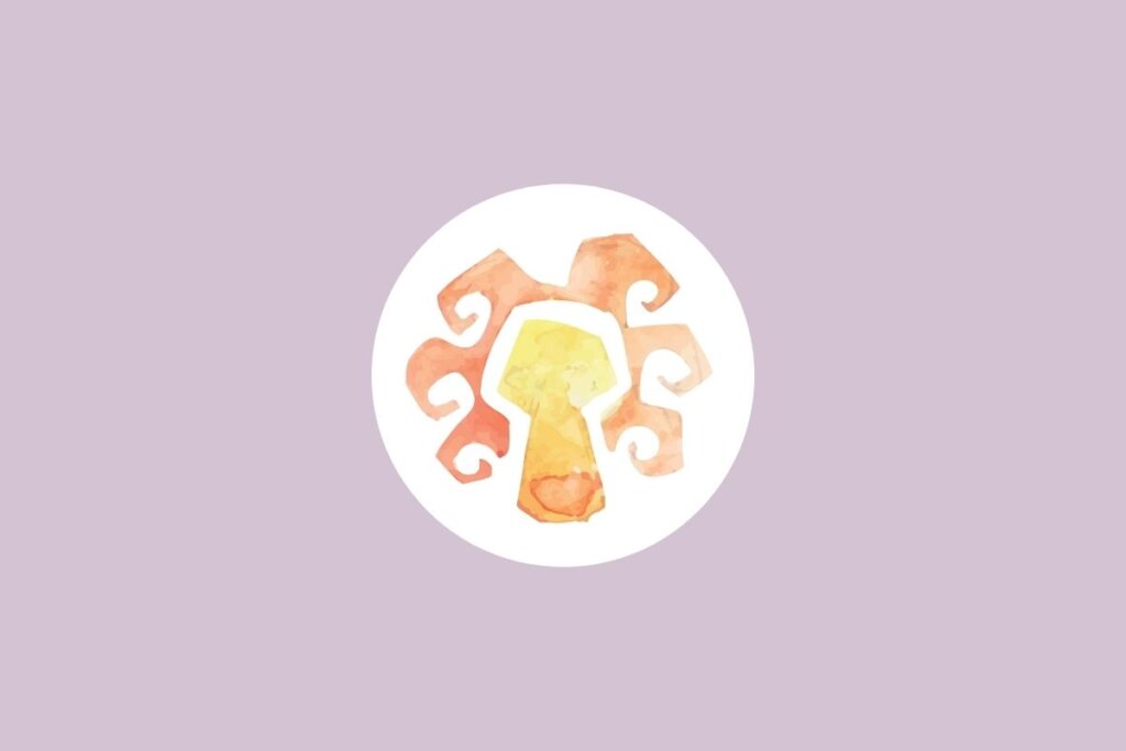 Círculo centralizado em um fundo roxo e com a ilustração do signo de leão dentro