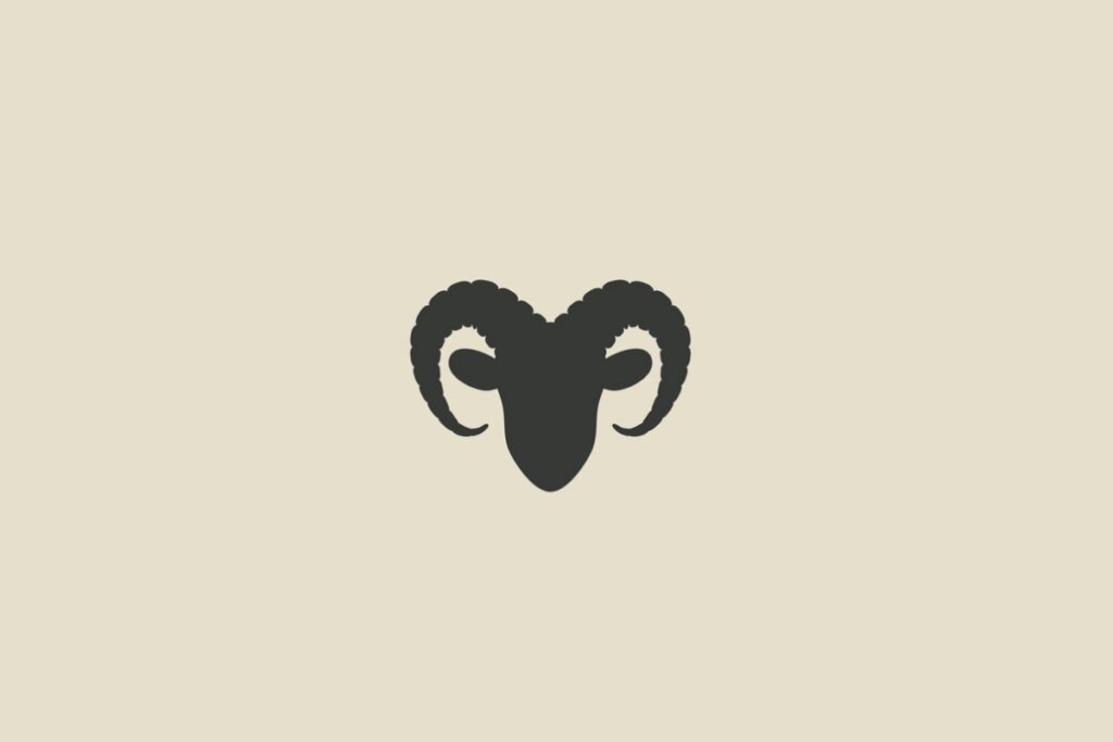 Ilustração do signo de Áries cinza em um fundo bege
