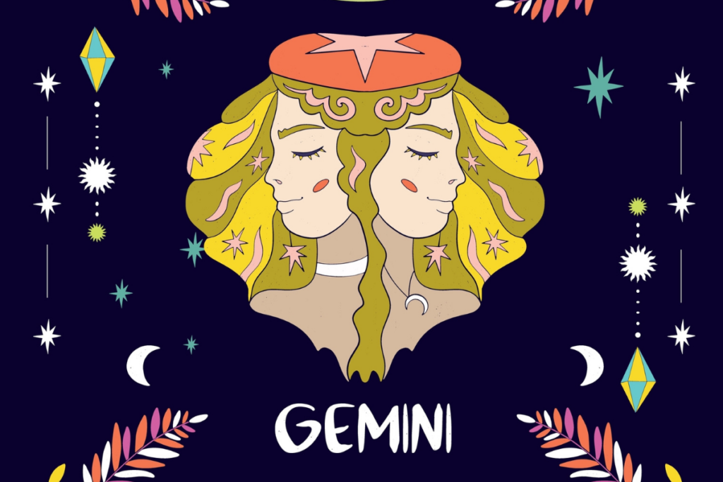 Ilustração de do signo de Gêmeos em um fundo azul