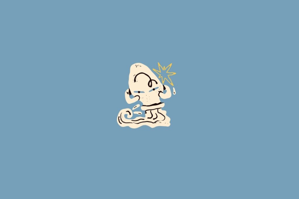 Ilustração de uma ânfora em amarelo-claro sobre um fundo azul